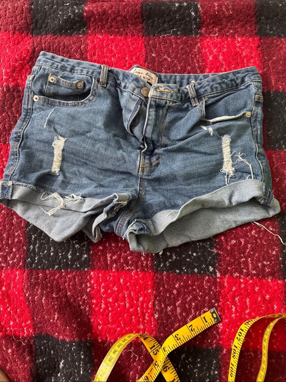 Love Tree Distressed Rolled-Hem Denim Shorts - Blue